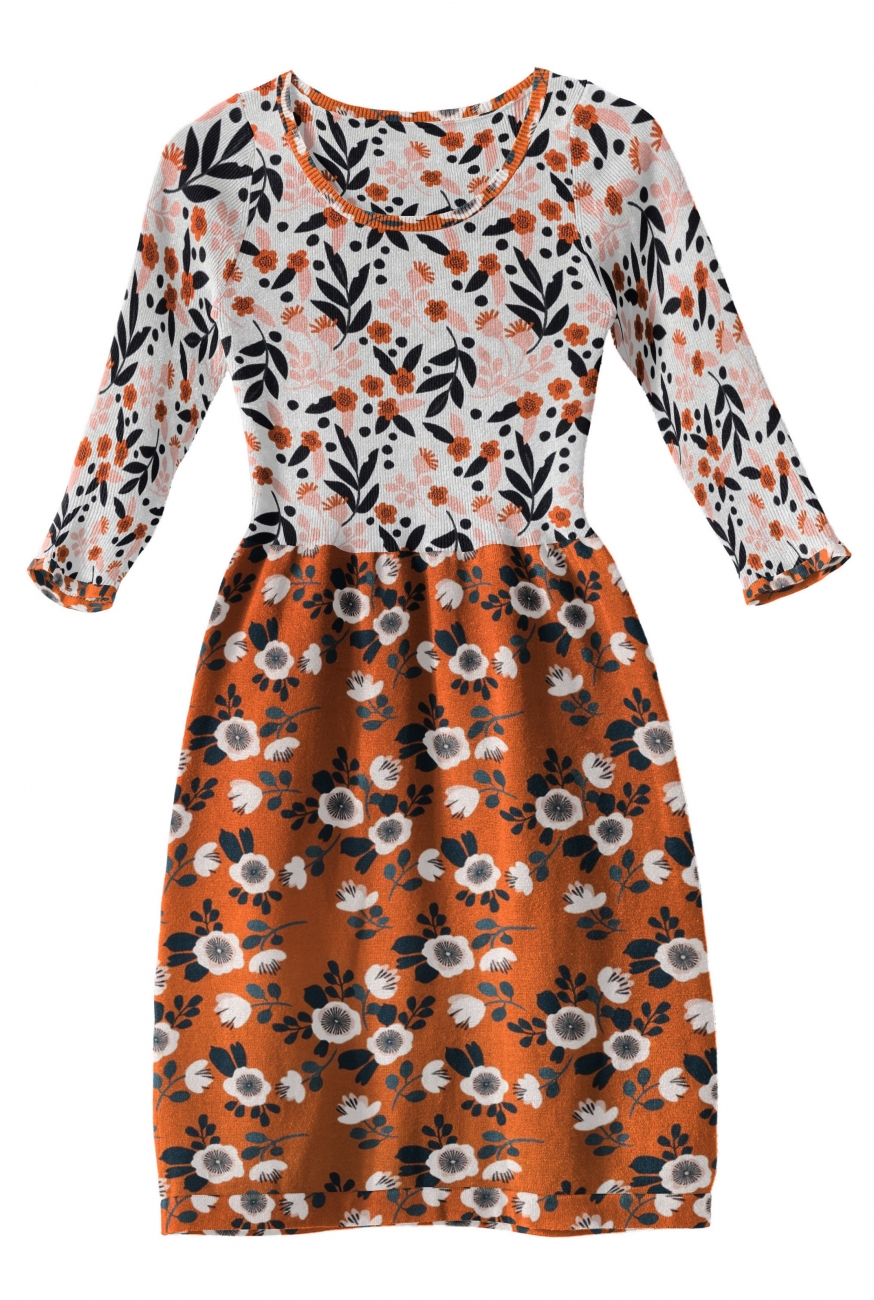Jersey Retro Blumen - Weiß
